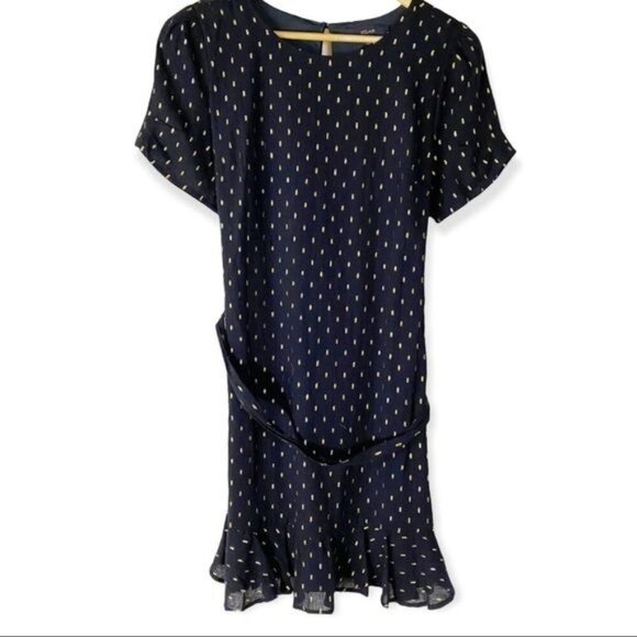 Eclair Navy & Gold Polka Dot Short Sleeve Dress S Academia Preppy Office - Picture 1 of 3